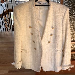 White tweed blazer